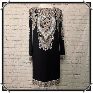 Donna Morgan Long Sleeve Paisley Print Black Dress Size 8